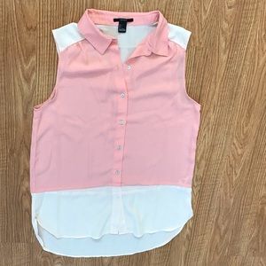 Pink/Beige F21 Sheer Collared Sleeveless Top